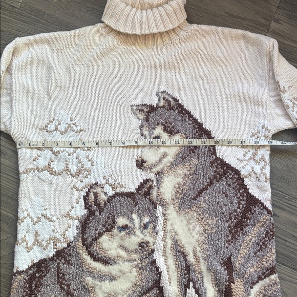 Vintage 90's Cobblestone Canyon All Over Print Wolf Hand Knit Sweater Size Small - Picture 7 of 14